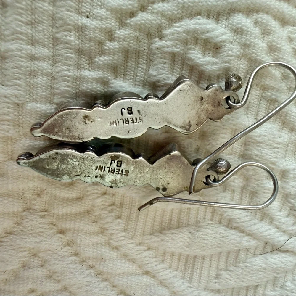 Turquoise & Spiny Oyster Native American Vintage sterling earrings. - Picture 4 of 6